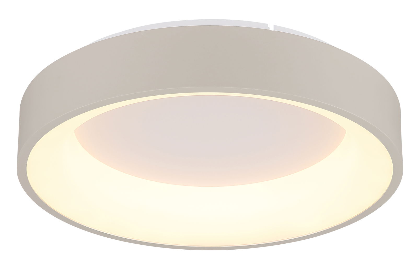 Runde LED-Deckenleuchte in Seitenansicht mit warmweißem Licht