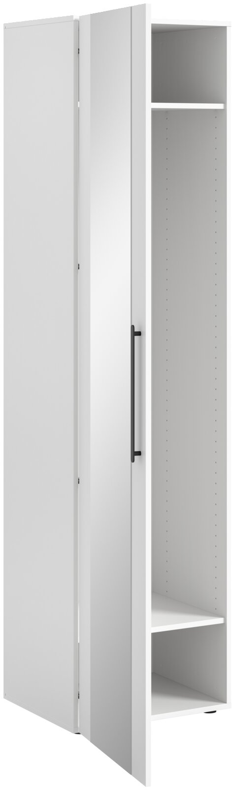 Moderne witte spiegelkast met open deur, zijaanzicht