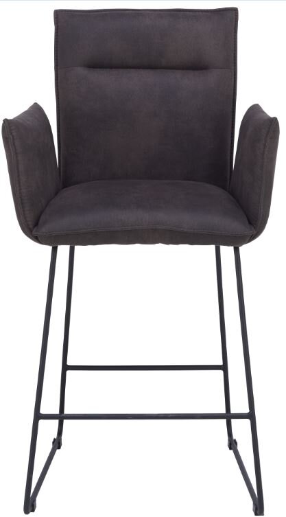 Frontansicht eines modernen Tresensessels der Serie SCALA von Valnatura mit dunklem Polster und Metallgestell.