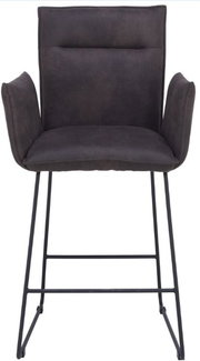 Frontansicht eines modernen Tresensessels der Serie SCALA von Valnatura mit dunklem Polster und Metallgestell.