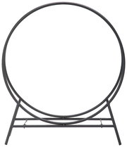 Moderner Kaminholzständer aus Metall in runder Form, frontal abgebildet.