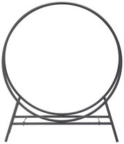 Moderner Kaminholzständer aus Metall in runder Form, frontal abgebildet.