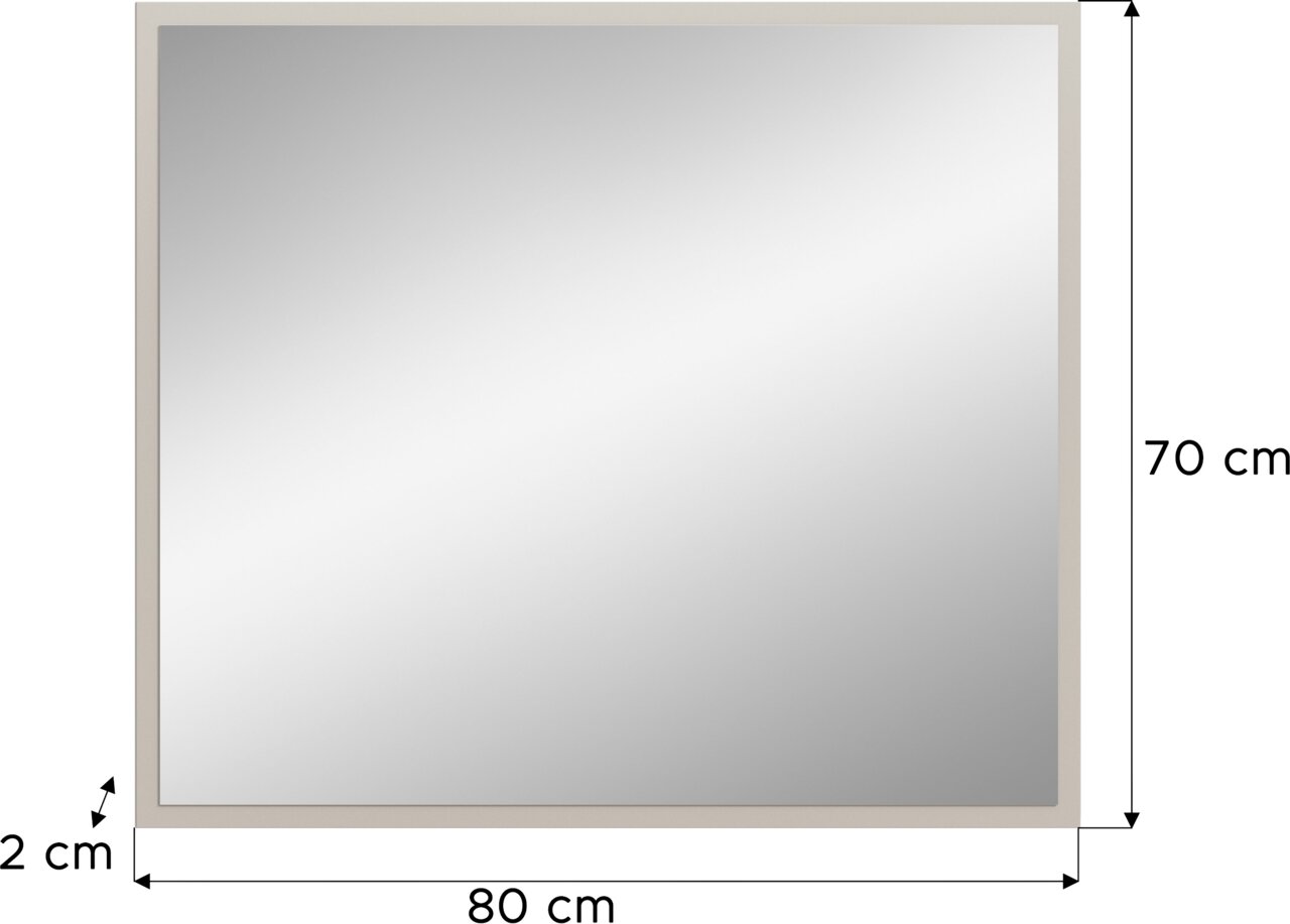 Rechteckiger Spiegel mit einem schmalen Rahmen, Abmessungen 80 cm x 70 cm, Seitenansicht