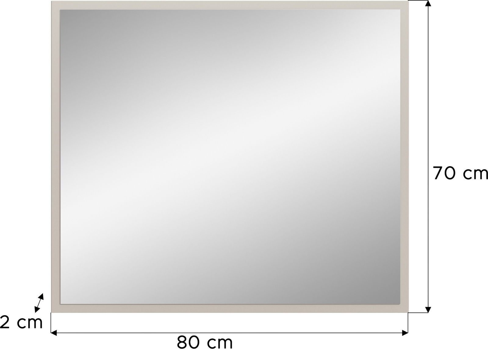 Rechteckiger Spiegel mit einem schmalen Rahmen, Abmessungen 80 cm x 70 cm, Seitenansicht