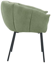 Grüner Armlehnstuhl mit schwarzem Metallgestell, Seitenansicht