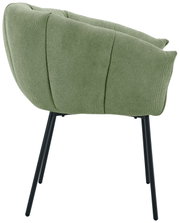 Groene fauteuil met zwart metalen frame, zijaanzicht