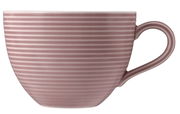 Milchkaffeeobertasse 0,35 l in Rosa mit horizontalen Streifen, seitliche Perspektive