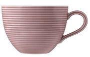 Milchkaffeeobertasse 0,35 l in Rosa mit horizontalen Streifen, seitliche Perspektive