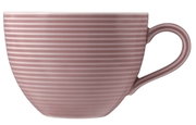 Milchkaffeeobertasse 0,35 l in Rosa mit horizontalen Streifen, seitliche Perspektive