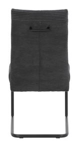 Rückansicht eines modernen Schwingstuhls mit schwarzem, geripptem Stoffbezug und schwarzem Metallgestell.