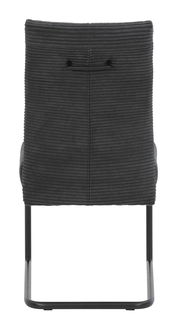 Rückansicht eines modernen Schwingstuhls mit schwarzem, geripptem Stoffbezug und schwarzem Metallgestell.