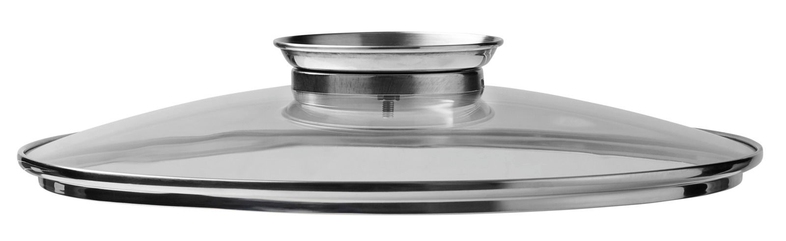 Glasdeckel mit Edelstahlgriff, seitliche Perspektive