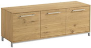 Garderobenbank aus Holz mit drei Türen und silbernen Griffen, seitliche Perspektive