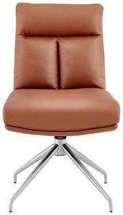 Moderner brauner Stuhl mit gepolsterter Rückenlehne und Metallfuß, Frontalansicht