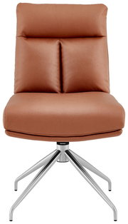 Moderner brauner Stuhl mit gepolsterter Rückenlehne und Metallfuß, Frontalansicht