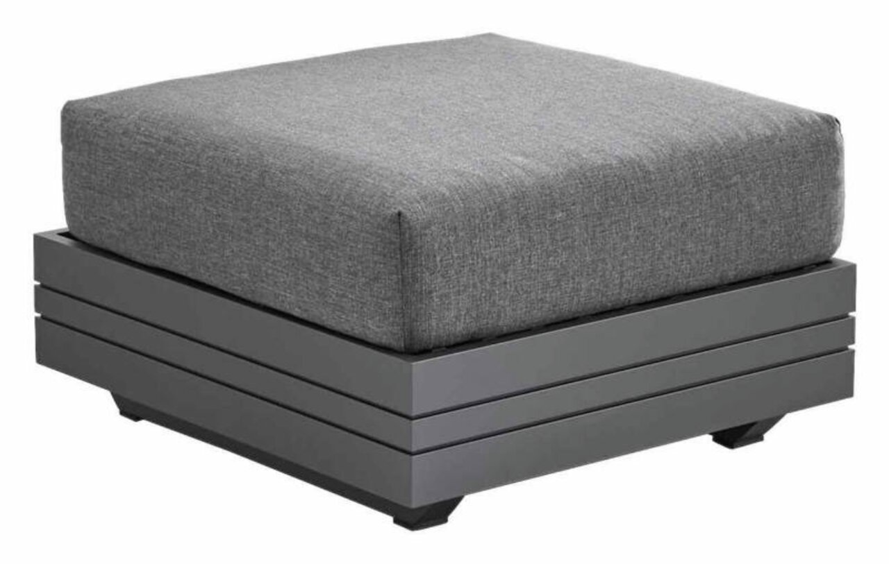 Grauer Loungesessel mit quadratischer Form, seitliche Perspektive