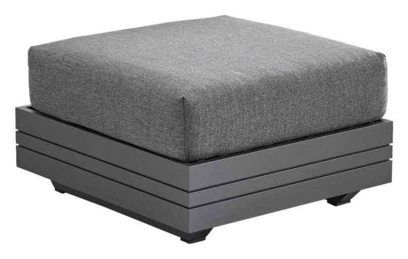 Grauer Loungesessel mit quadratischer Form, seitliche Perspektive