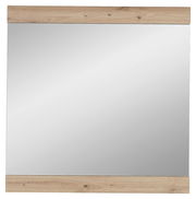 Großer rechteckiger Spiegel mit Holzrahmen an der Ober- und Unterseite, frontal betrachtet.