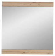 Großer rechteckiger Spiegel mit Holzrahmen an der Ober- und Unterseite, frontal betrachtet.