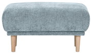 Hocker mit hellblauem Stoffbezug und hellen Holzbeinen, Frontalansicht