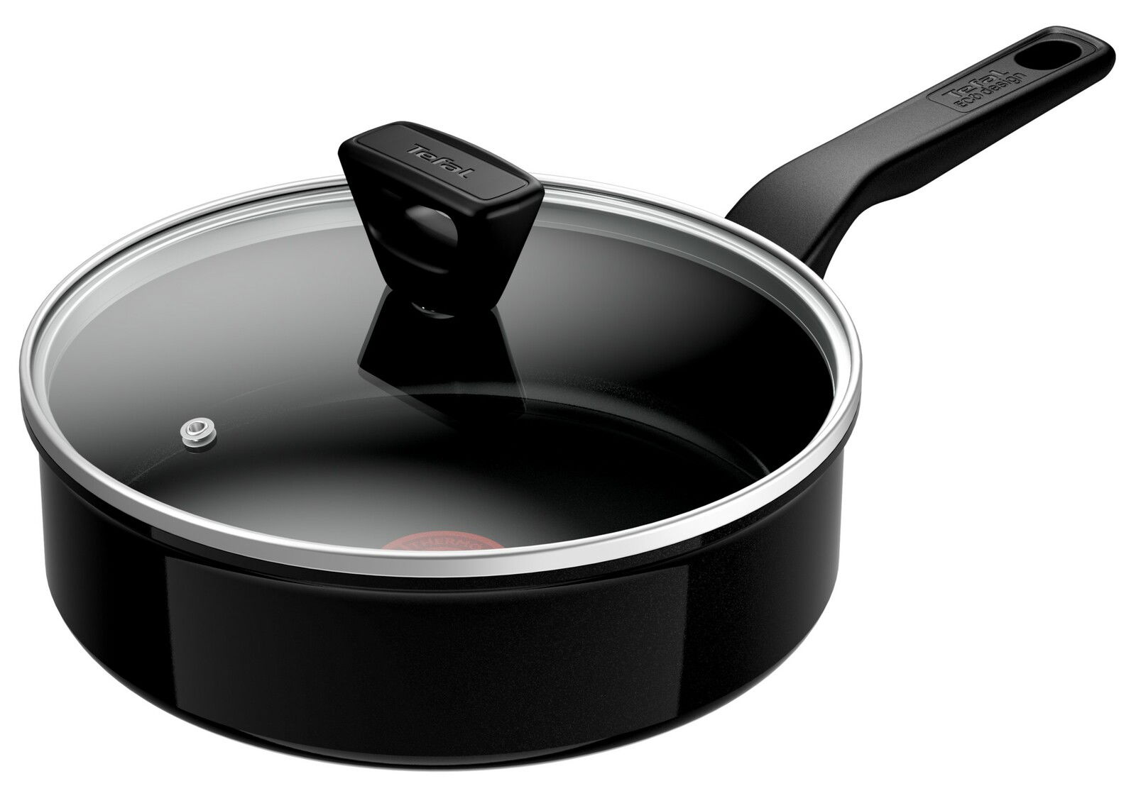 Tefal Schmorpfanne Keramik-Schmorpfanne mit Glasdeckel und schwarzem Griff, seitliche Perspektive