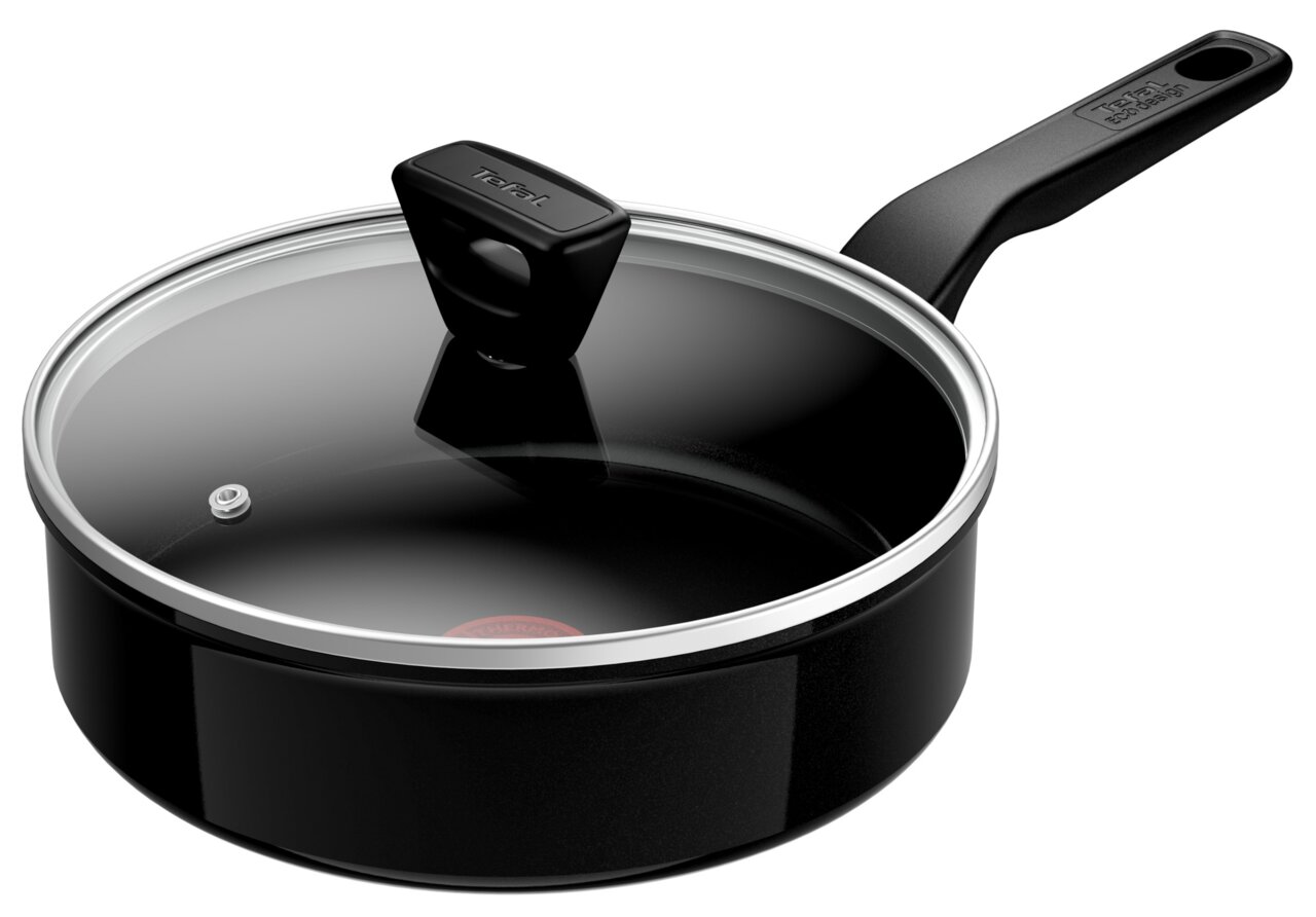 Tefal Schmorpfanne Keramik-Schmorpfanne mit Glasdeckel und schwarzem Griff, seitliche Perspektive