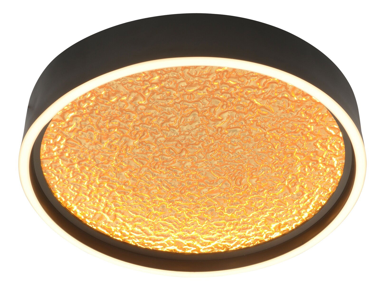 Zurbrüggen LED-Deckenleuchte BORMES LED-Deckenleuchte BORMES mit strukturiertem, goldfarbenem Leuchtkörper und schwarzem Rand, Ansicht von unten