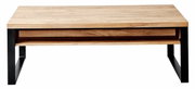 Moderne houten salontafel met zwart metalen onderstel, vooraanzicht