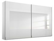 Moderner weißer Schwebetürenschrank mit zwei Türen, seitliche Perspektive