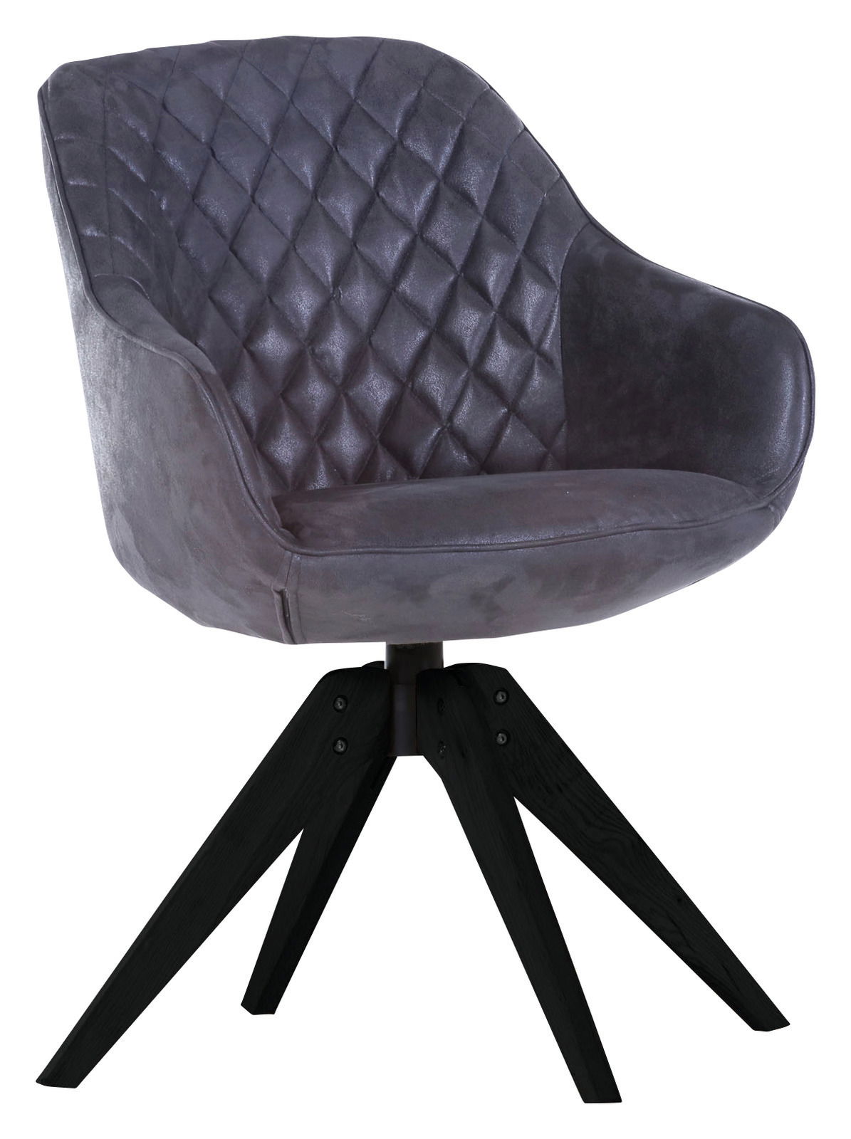 Landscape Stuhl COOL Moderner grauer Stuhl mit gesteppter Rückenlehne und schwarzen Holzbeinen, seitliche Perspektive