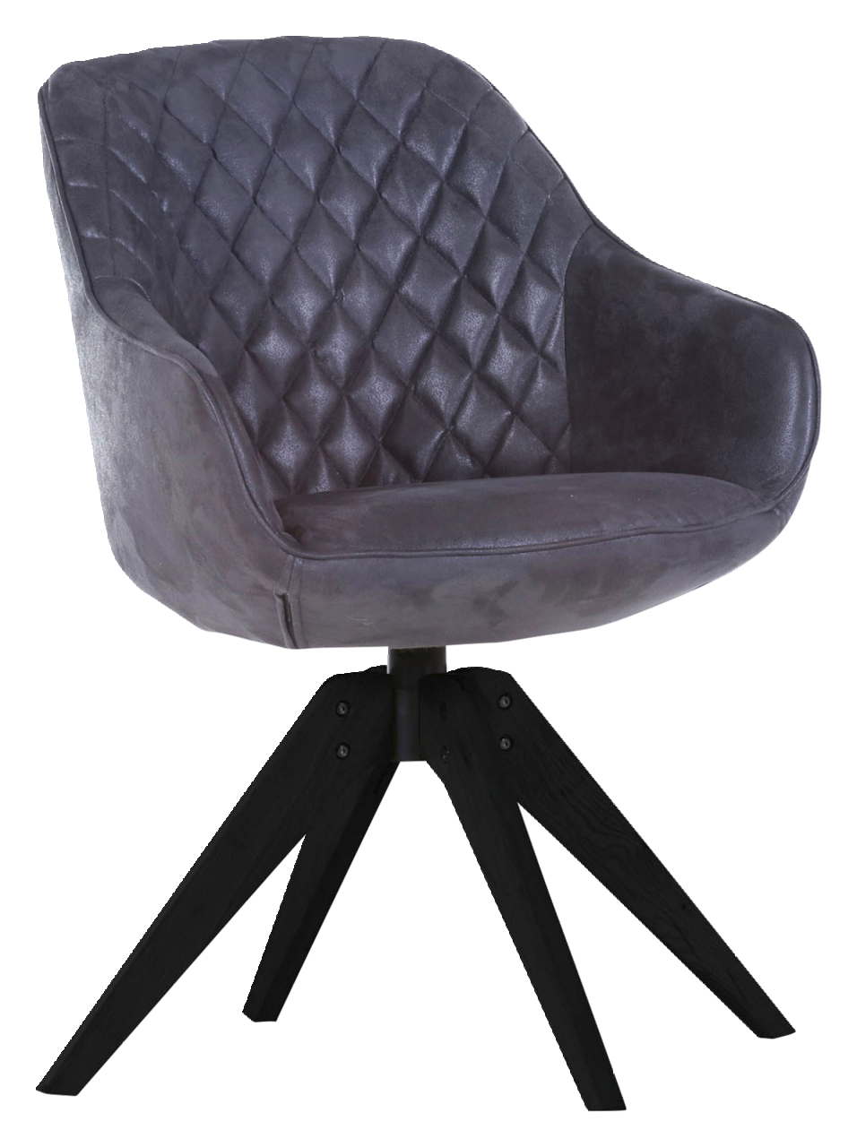 Landscape Stuhl COOL Moderner grauer Stuhl mit gesteppter Rückenlehne und schwarzen Holzbeinen, seitliche Perspektive