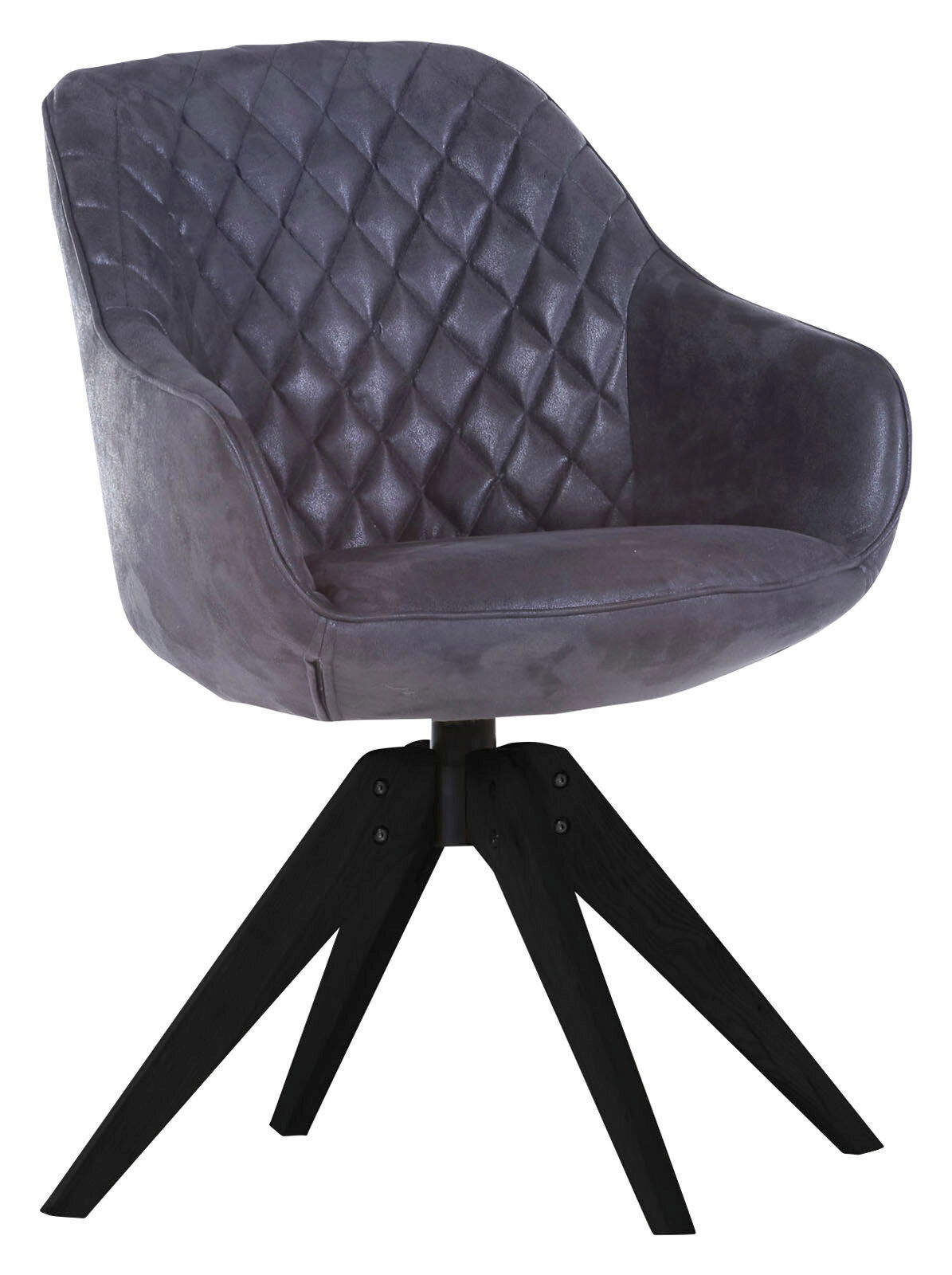 Landscape Stuhl COOL Moderner grauer Stuhl mit gesteppter Rückenlehne und schwarzen Holzbeinen, seitliche Perspektive