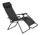 Schwarze Gartenliege mit verstellbarem Kopfkissen, seitliche Perspektive
