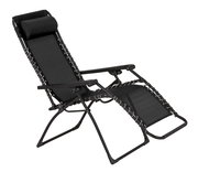 Schwarze Gartenliege mit verstellbarem Kopfkissen, seitliche Perspektive