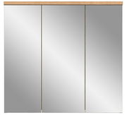 Spiegelschrank mit drei Türen und Holzleiste, Frontalansicht