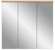 Spiegelschrank mit drei Türen und Holzleiste, Frontalansicht