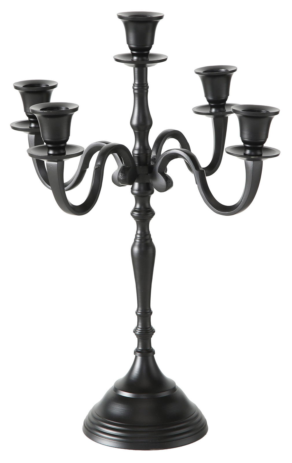 Schwarzer, runder Kerzenleuchter Victoria mit fünf Armen, seitliche Perspektive