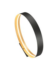 Moderne Stehleuchte LOOP in schwarzem Ringdesign mit warmweißer LED-Beleuchtung, seitliche Perspektive