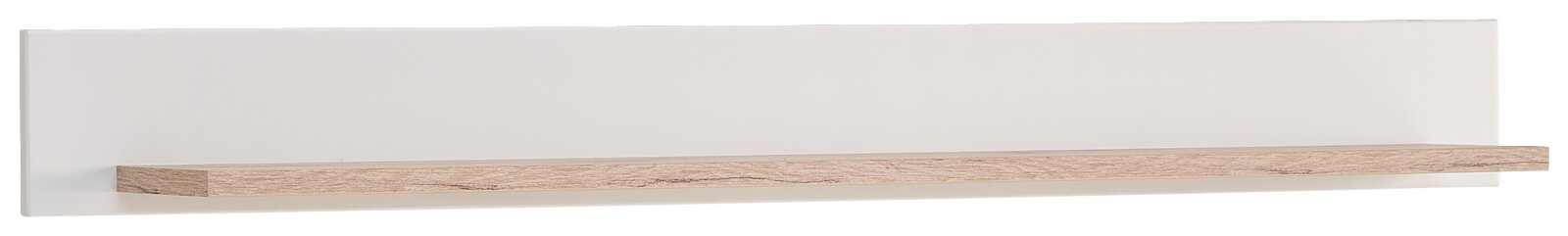 Modernes Wandboard in Holzoptik mit weißer Rückwand, seitliche Perspektive