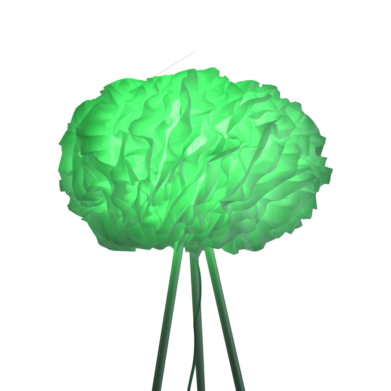 Grüne Stehleuchte mit wolkenartigem Schirm, seitliche Perspektive