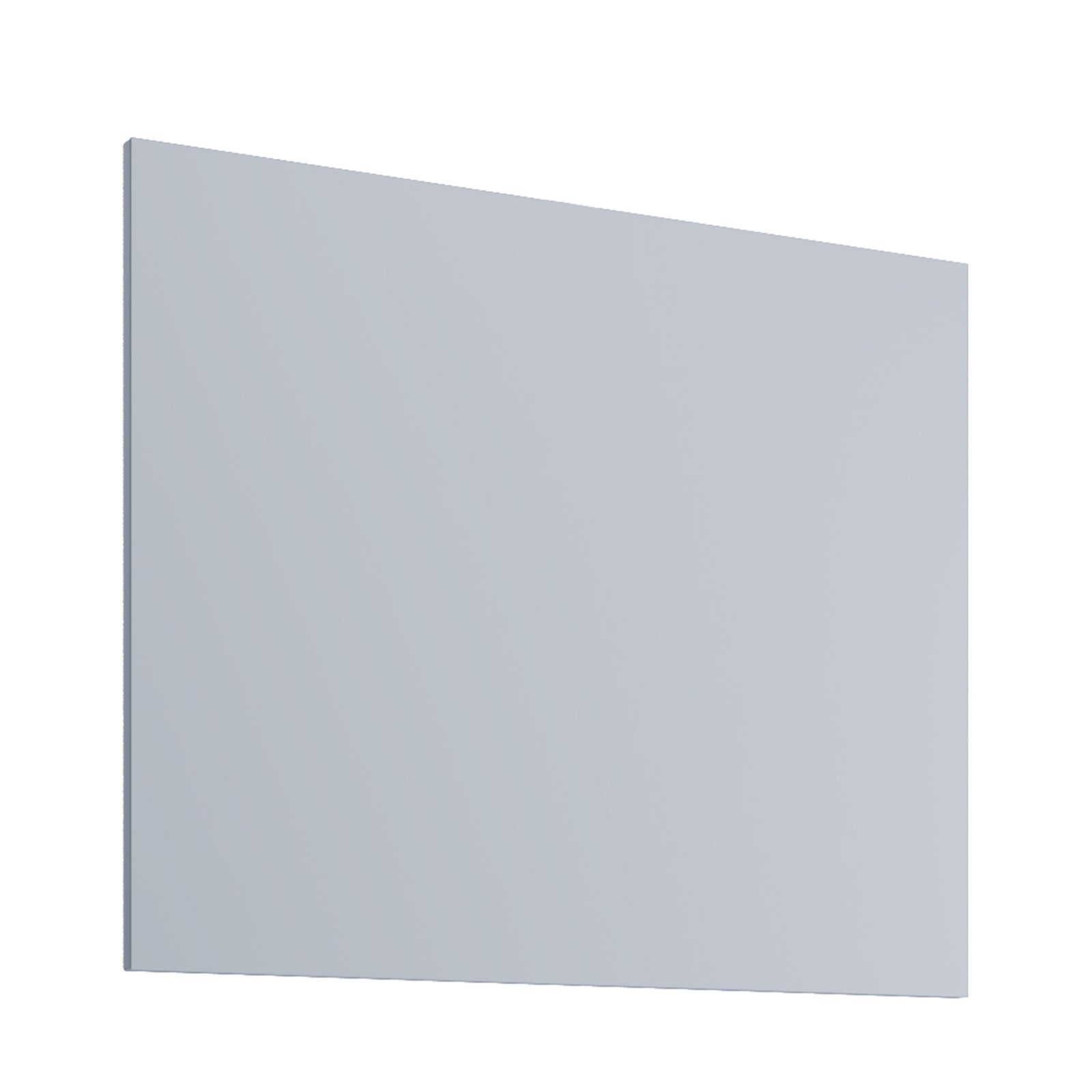 Graue rechteckige Platte/Panel mit glatter Oberfläche, in leichter Schrägansicht von vorn (3/4-Perspektive) vor weißem Hintergrund