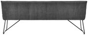 Rückansicht einer modernen Sitzbank mit grauem Stoffbezug und schwarzen Metallbeinen.