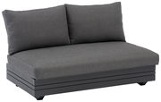 Graues 2-Sitzer Loungeelement mit zwei Rückenkissen, seitliche Perspektive