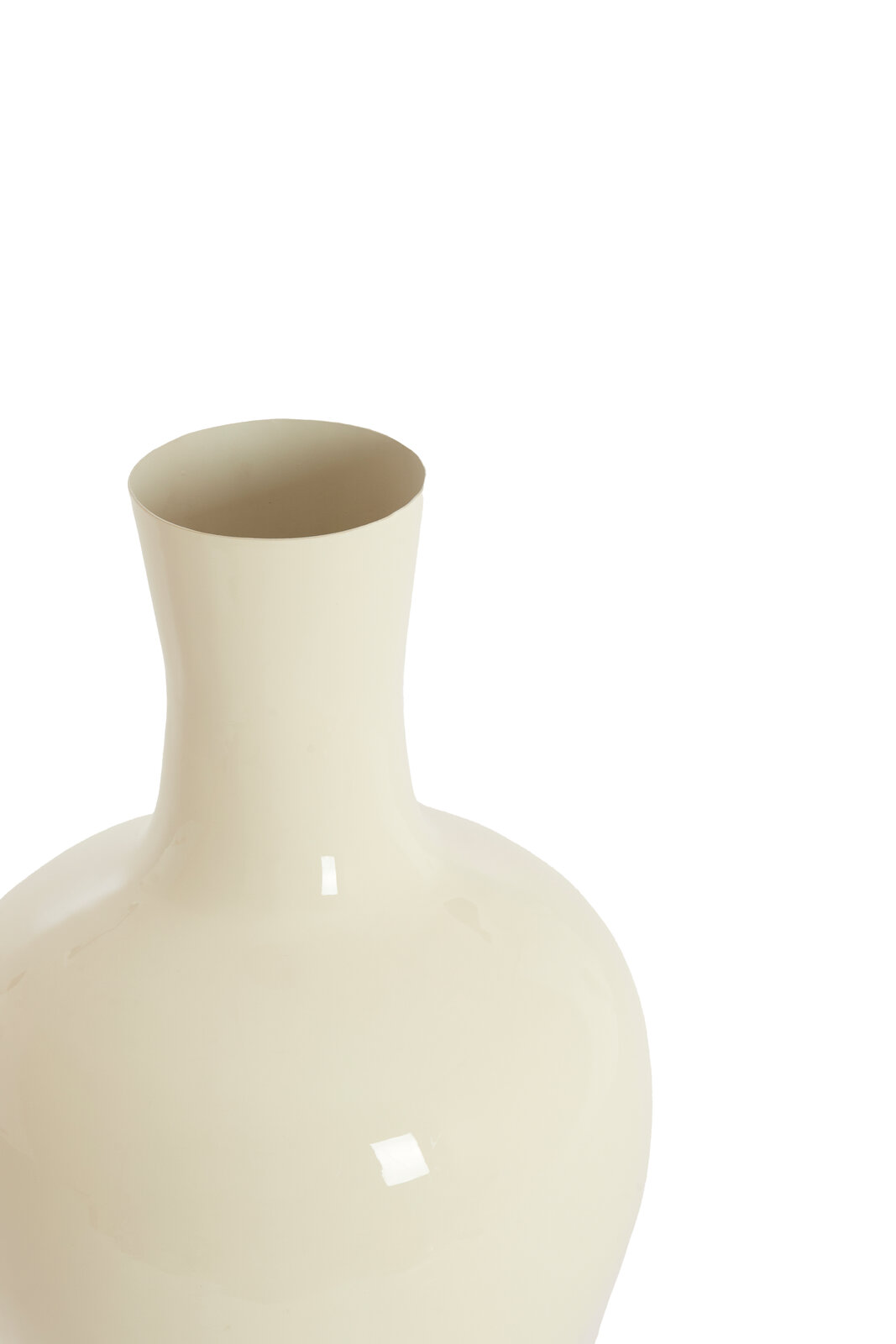 Elegante cremefarbene Vase aus Keramik, Nahaufnahme von oben