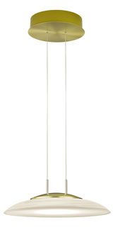 Moderne LED-Pendelleuchte FINDUS in goldener Farbe, seitliche Perspektive