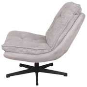 Grauer Relaxsessel mit geripptem Stoffbezug, seitliche Perspektive