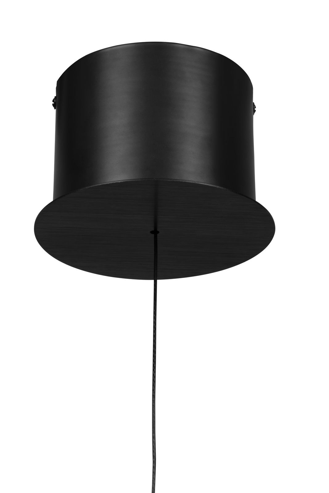 Schwarze zylindrische LED-Hängeleuchte, Ansicht von unten
