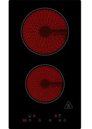 Kochfeld mit zwei leuchtenden Kochzonen, Draufsicht