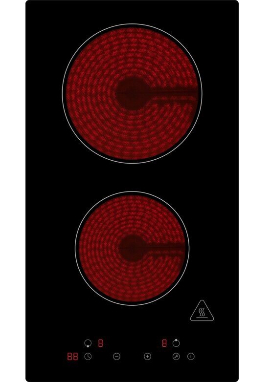 Kochfeld mit zwei leuchtenden Kochzonen, Draufsicht