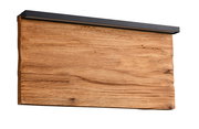 Wandleuchte aus Holz mit schwarzem Metallrahmen, seitliche Perspektive